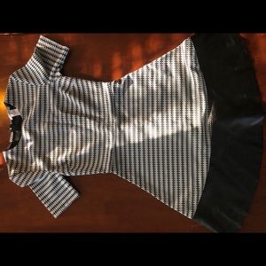 Black & White colored dress with leather trim